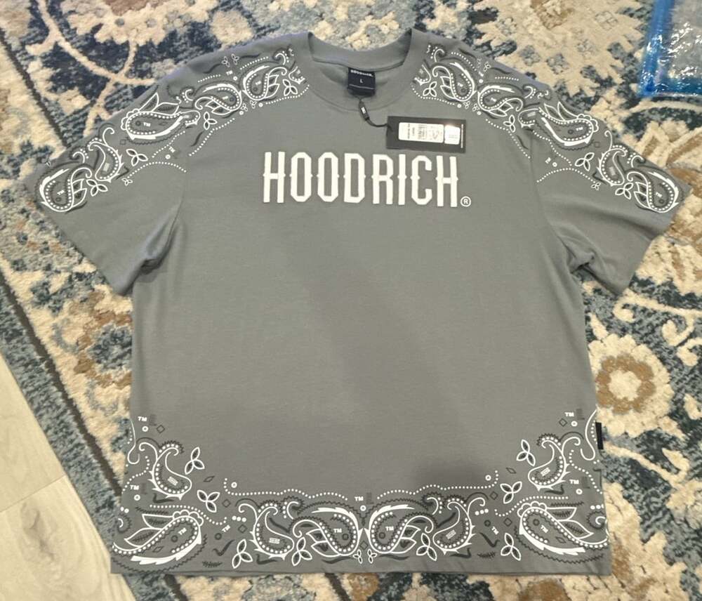 Hoodrich Motif Oversized T-Shirt Size L Gray White Paisley